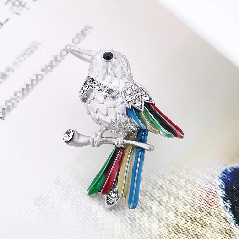 new year gift Enamel Bird Collar Pin silver color Rhinestone Animal Mini Brooch for women&ampmen Garment Suit Accessories | Украшения и