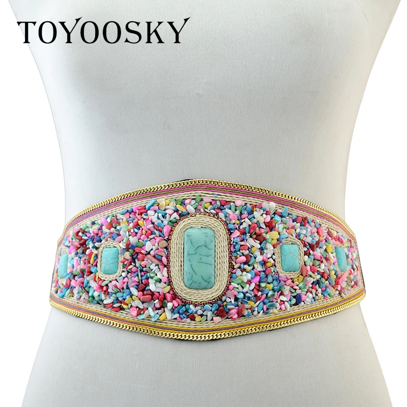 Женский широкий пояс TOYOOSKY винтажный эластичный в этническом стиле джинсовое