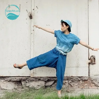LinenAll Индиго античный синий краситель повседневные брюки 100% лен и растительные
