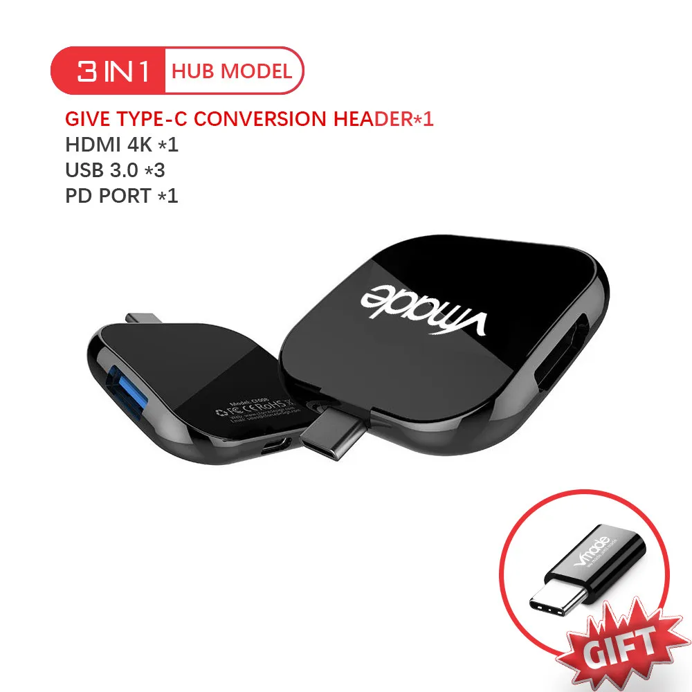 mini converter. Vmade 3 в 1 Usb c HDMI Usbc в HDMI 3,1 конвертер адаптер Тип C в HDMI USB 3,0 type C адаптер type-C для Apple Macbook - Цвет: mini converter.
