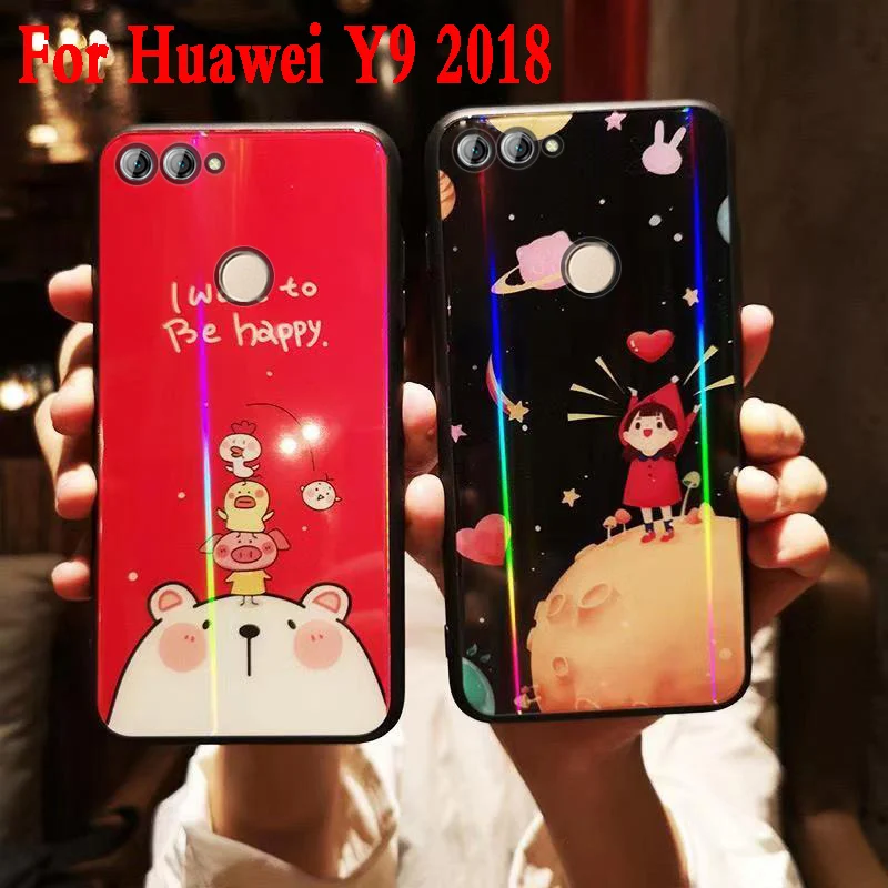 Для huawei y9 2018 чехол наслаждаться 8 plus Роскошные закаленное Стекло Мультфильм