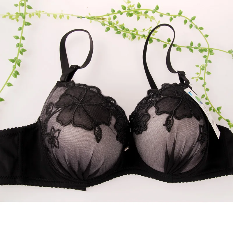 Женский кружевной бюстгальтер с глубоким треугольным вырезом пуш ап толстой