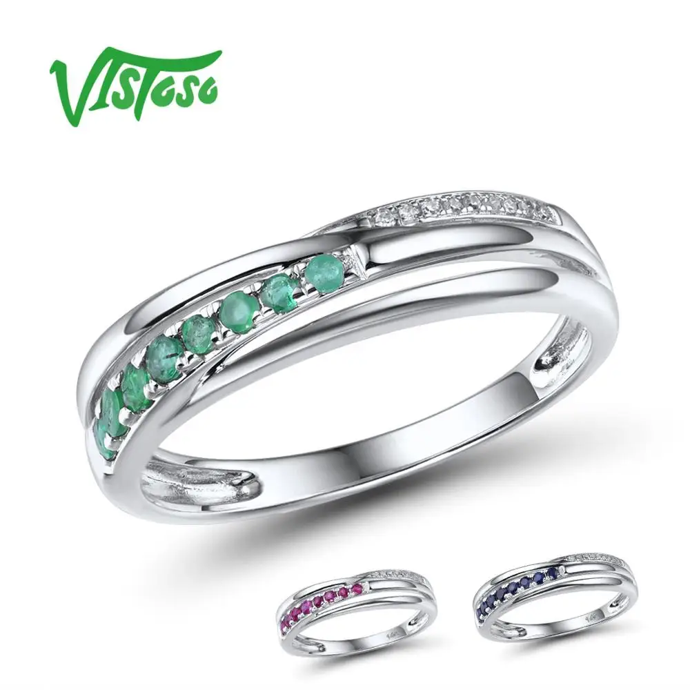 VISTOSO Подлинная 14 K кольца из белого золота для леди блестящие алмазные Необычные