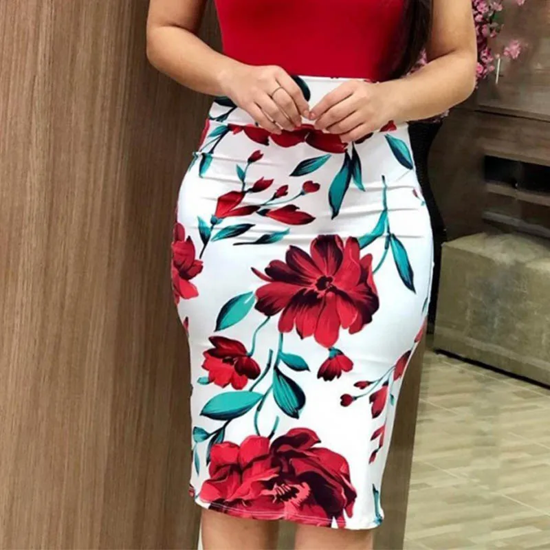 Женское винтажное платье карандаш вечерние цветочным принтом большие
