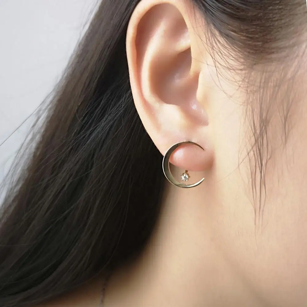 Сладкий луна серьги-гвоздики чистого серебра S925 пост-висит Separable дизайн