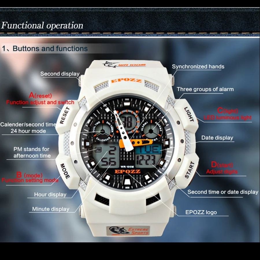 EPOZZ Relojes hombre 2016 роскошные g стиль Кварцевые Цифровые Военные часы с shock мужские diver