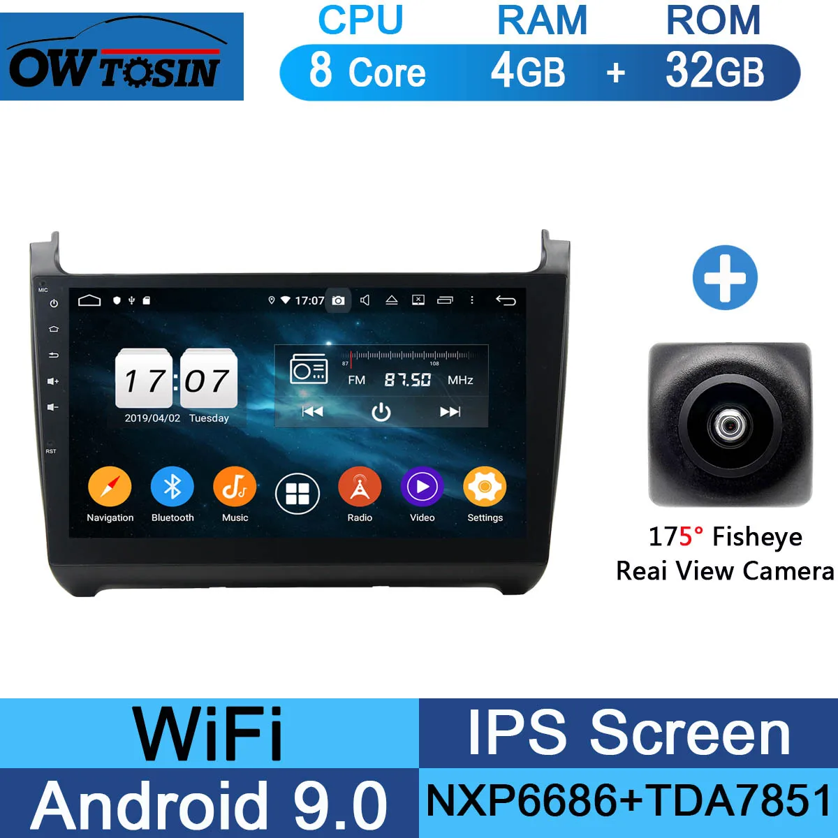 32G Fisheye Camera 10," ips 8Core Android 9,0 4G ram+ 64G rom автомобильный проигрыватель с радио и GPS для Volkswagen VW Polo 2012 2013 DSP CarPlay - Цвет: 32G Fisheye Camera