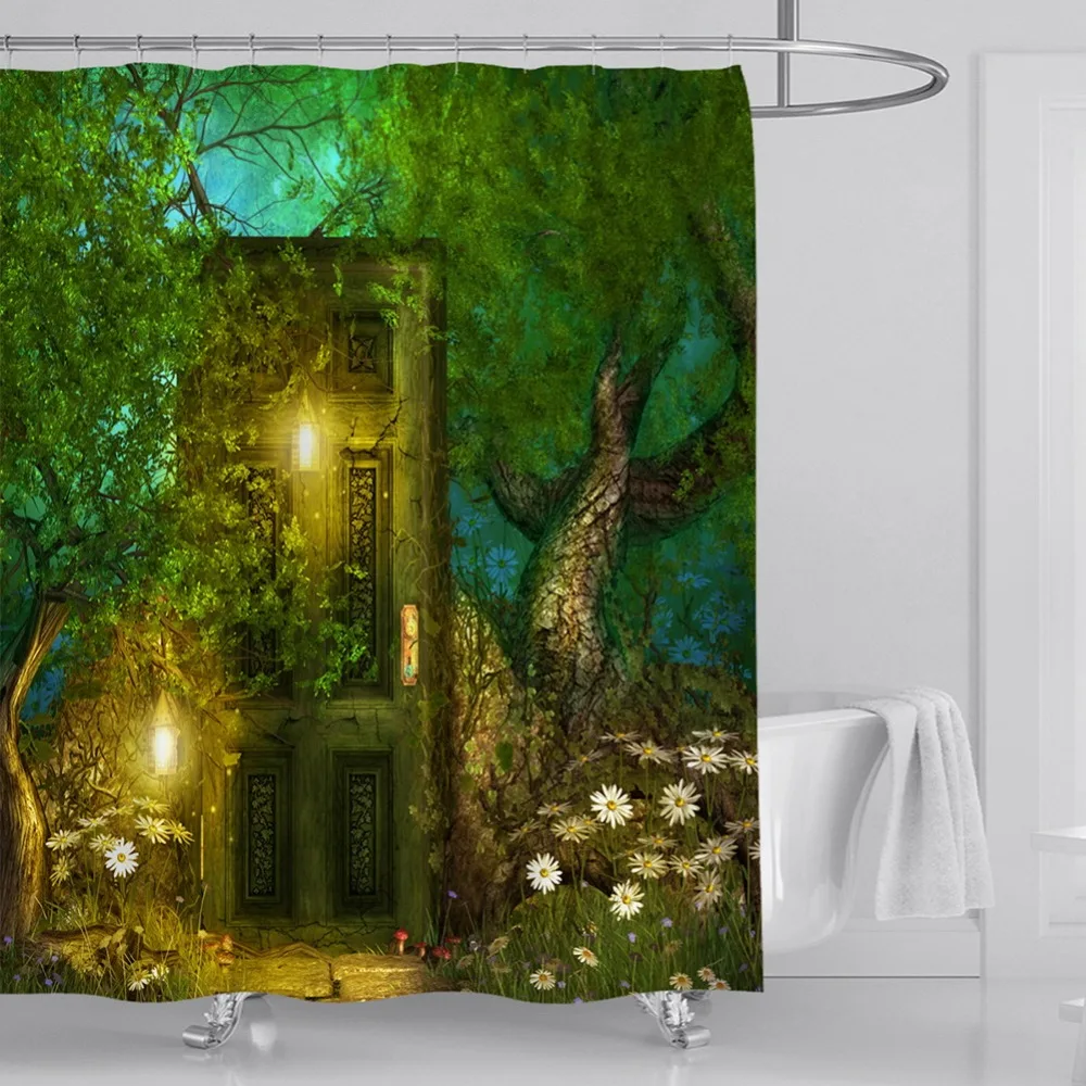 

wood window shower curtain bathroom curtain mountain scenery curtain shower bath 3d bathroom curtain forest