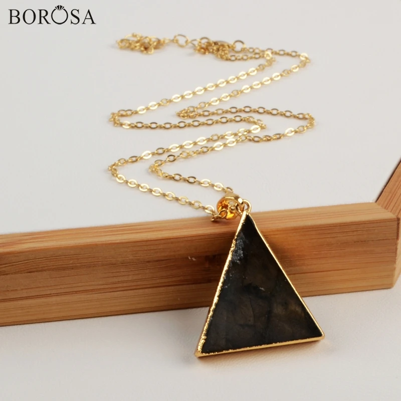 Фото BOROSA модное ожерелье с камнями натуральный треугольник Лабрадорит граненый кулон