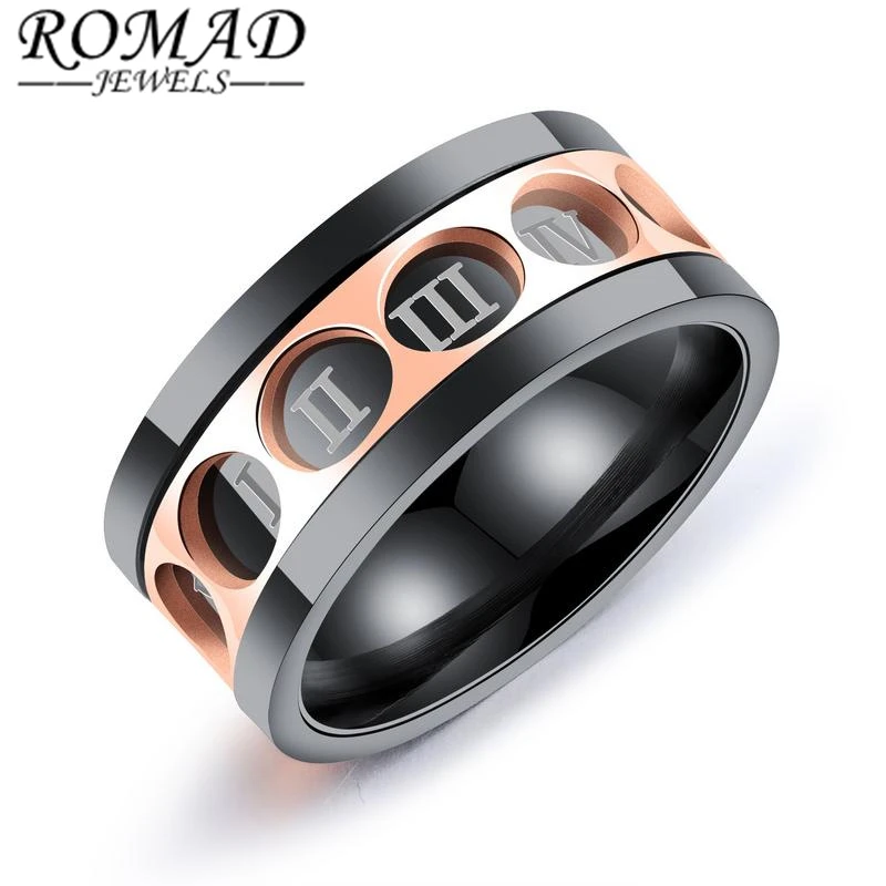 ROMAD Панк Черный Spinner римскими цифрами Нержавеющая сталь вращающийся Мужские