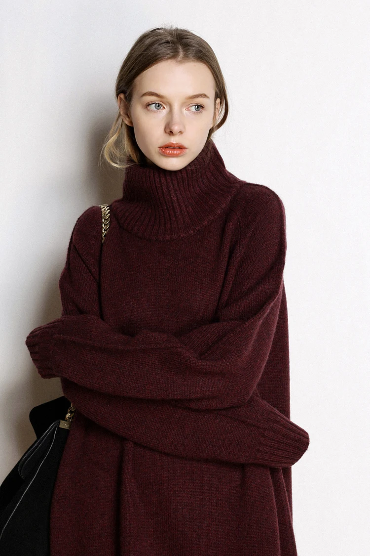 Кашемировый свитер женская новая high-neck кашемировый свитер Женские однотонные Длинные свободные свитера Большие размеры вязаный джемпер