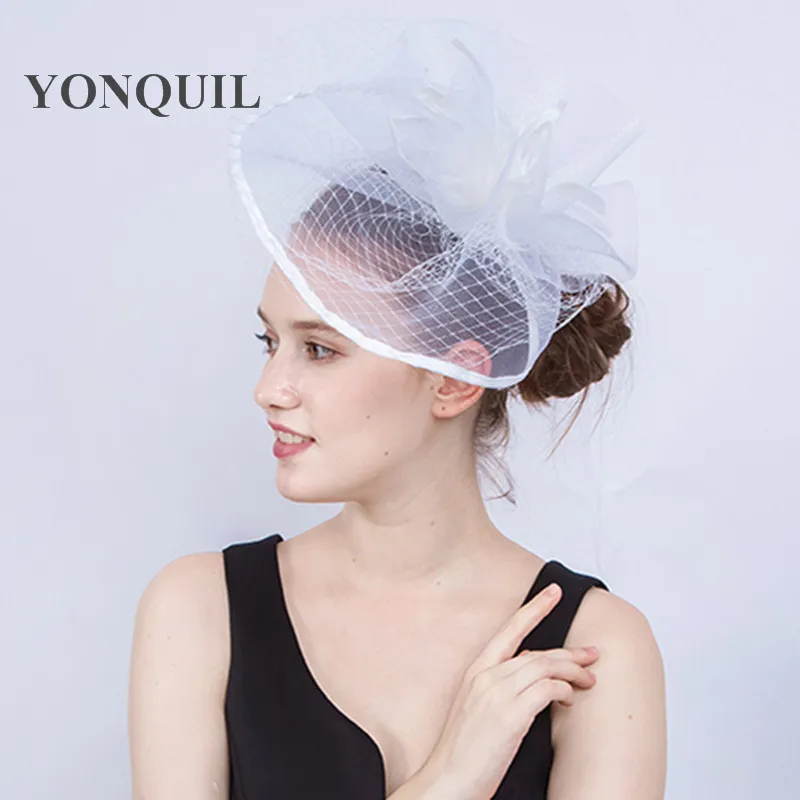 

Kentucky Derby Veils White Fascinators Hat For Women Elegant Fashion Church Summer Hats Female Headdress Chapeau Mariage SYF206