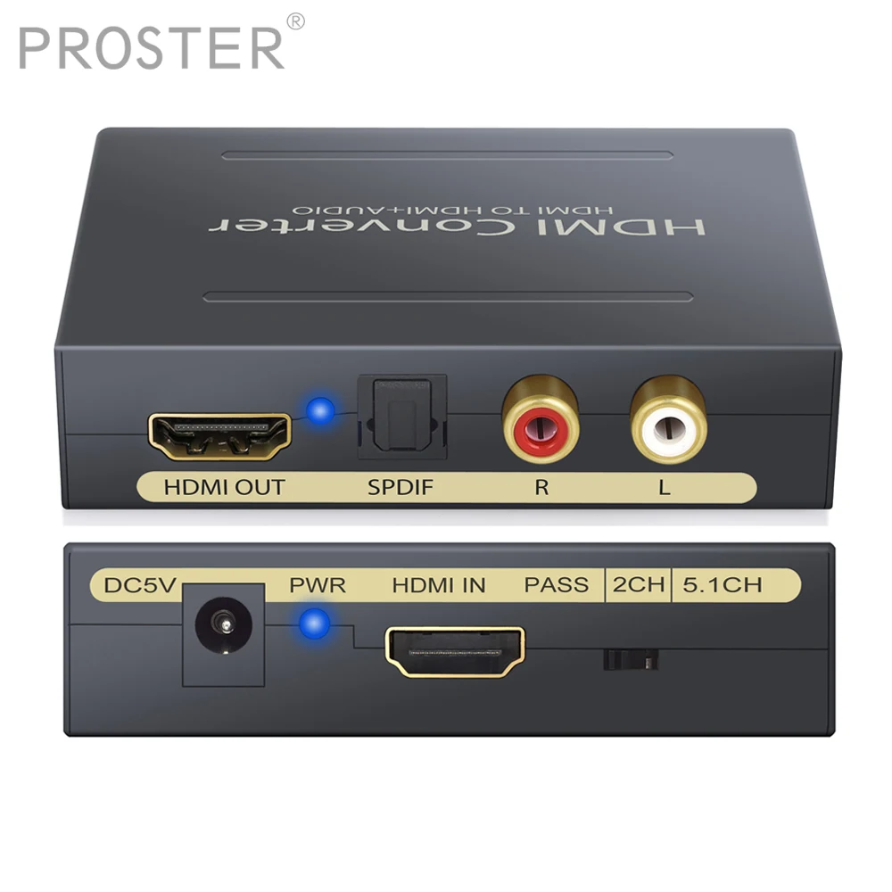 PROSTER для 1080P 5,1 Mini HDMI аудио конвертер HDMI Оптический SPDIF+ RCA экстрактор HDMI сплиттер с 3,5 мм адаптер питания