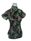 Блузка женская шелковая атласная Черная, с коротким рукавом, на пуговицах