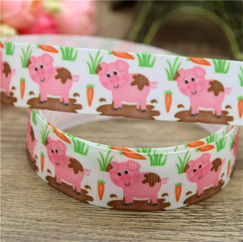 DHK 50 ярдов животные свинья кошка лошадь печатных grosgrain ленты аксессуар hairbow головные уборы украшения OEM DIY S906