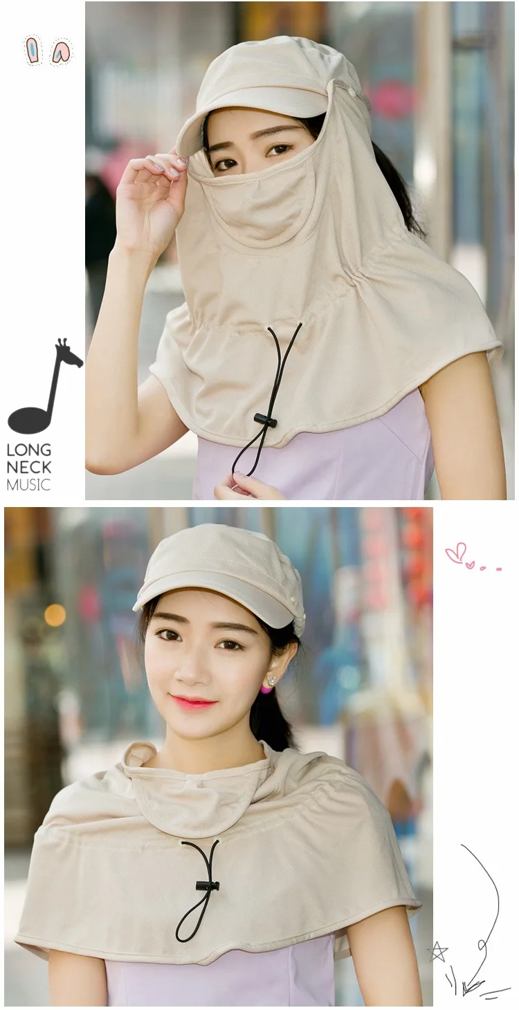 TOSUOD Летняя женская маска от солнца полная лицевая Съемная УФ Защита шапочка для