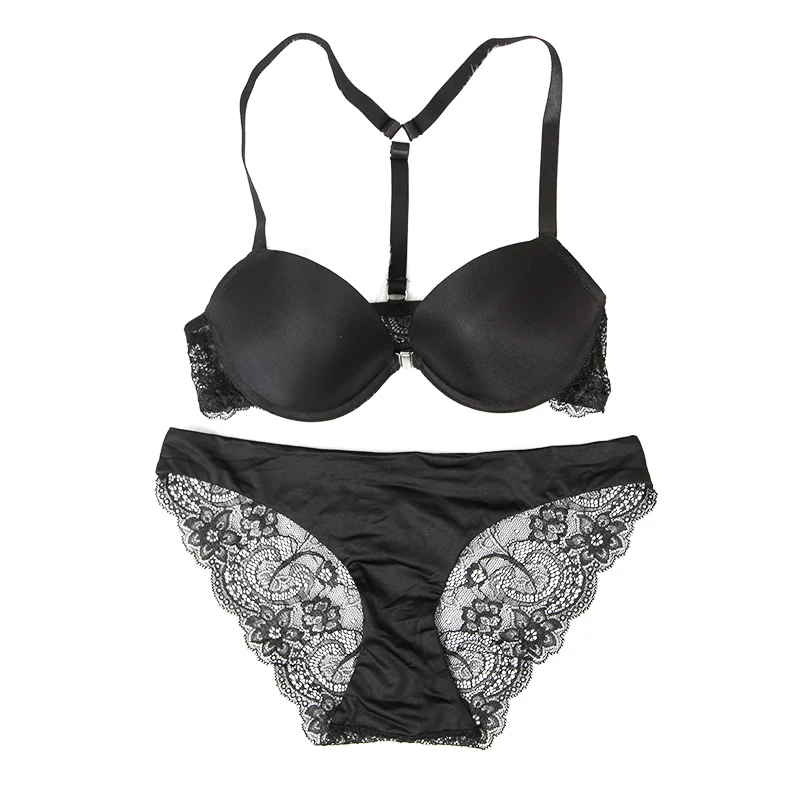 BLACK LILYMODA сексуальный черный женский бесшовный пуш-ап комплект с бюстгальтером спереди застежка Y-line ремни Racer Back кружевной бюстгальтер нижнее белье - Цвет: BLACK