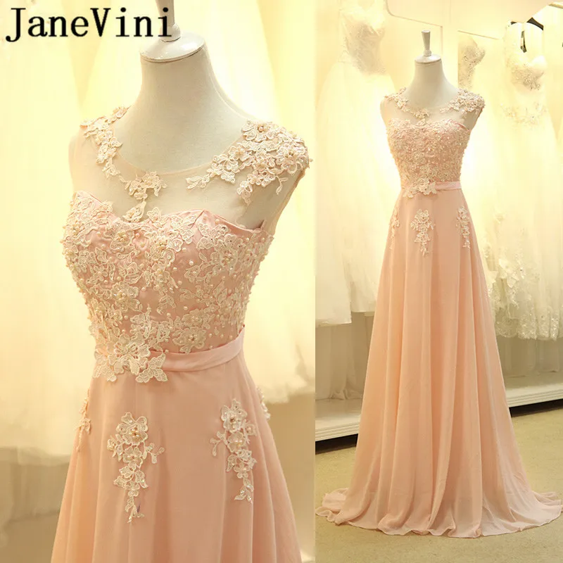 

JaneVini Pink Sequin Bridesmaid Dresses Girl Ladies Dresses For Wedding Party Long Chiffon Lace Pearls Women Prom Formal Gowns