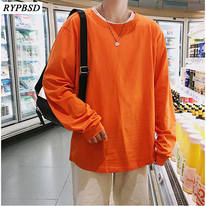 

Solid Color T shirt 2020 New Korean Fashion Oversize Men Tshirt O-neck Casual Long Sleeve Streetwear Hip Hop T-shirt Men 6 Color