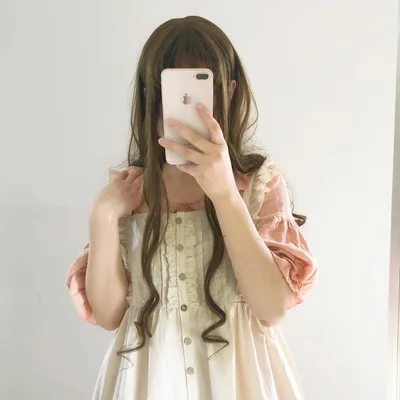 aproon and dress 1 Женское милое платье лолиты с коротким рукавом и рюшами, японское платье каваи для девочек, винтажное кружевное платье-баллон с фартуком - Цвет: aproon and dress 1