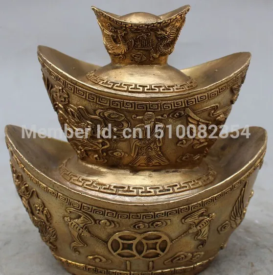 YM 307 16 см помеченные китайские бронзовые Богатые Деньги дракон феникс Yuanbao маммон