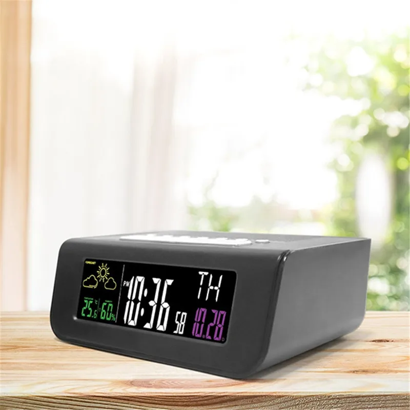 Цифровой будильник SmartSet беспроводной Прогноз погоды сна FM радио часы время 8