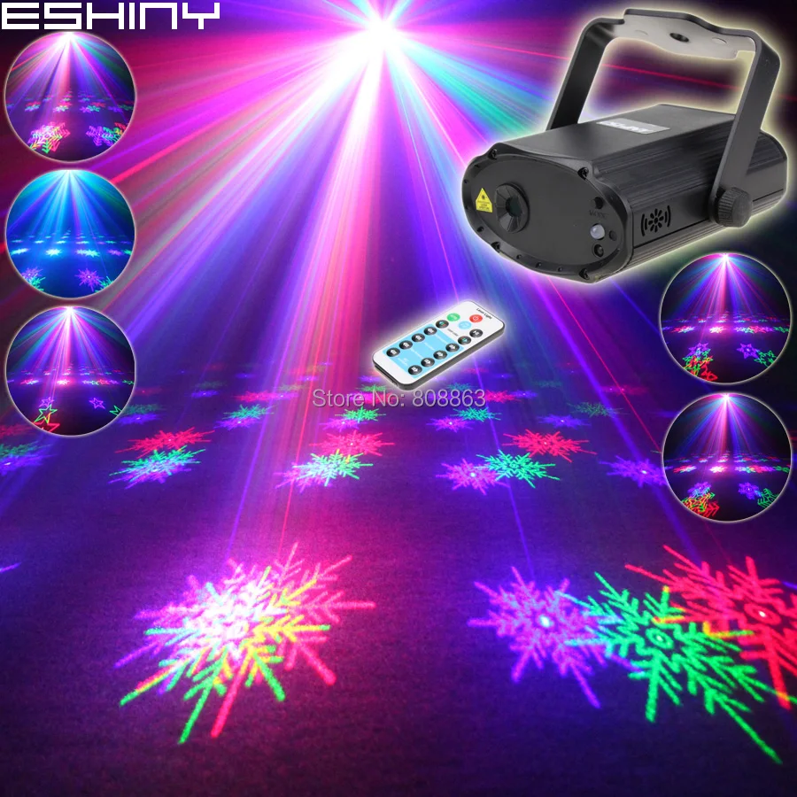 ESHINY Новый дистанционный мини RGB лазерный проектор с 6 узорами снежинки DJ