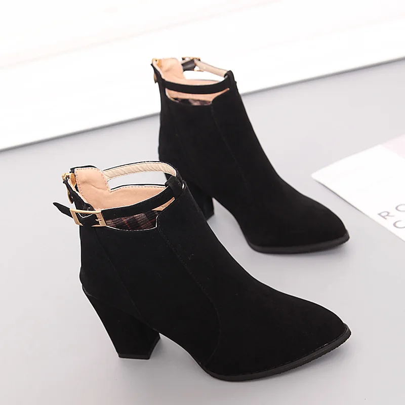 Ботильоны модные из флока Базовые Женские ботинки с острым носком на высоком