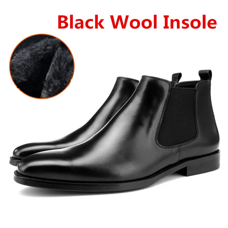 Black Wool Insole Теплая стелька из шерсти; цвет черный, коричневый; ботинки «Челси»; мужские Ботильоны; зимние модельные ботинки из натуральной кожи; Мужская офисная обувь - Цвет: Black Wool Insole