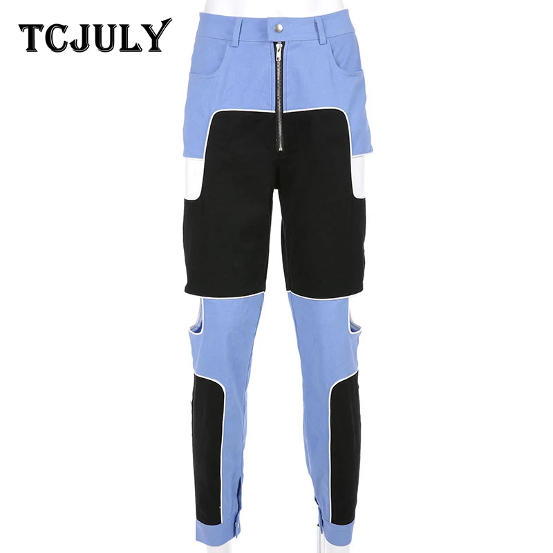 Женские брюки в стиле хип-хоп TCJULY повседневные обтягивающие пэчворк с высокой