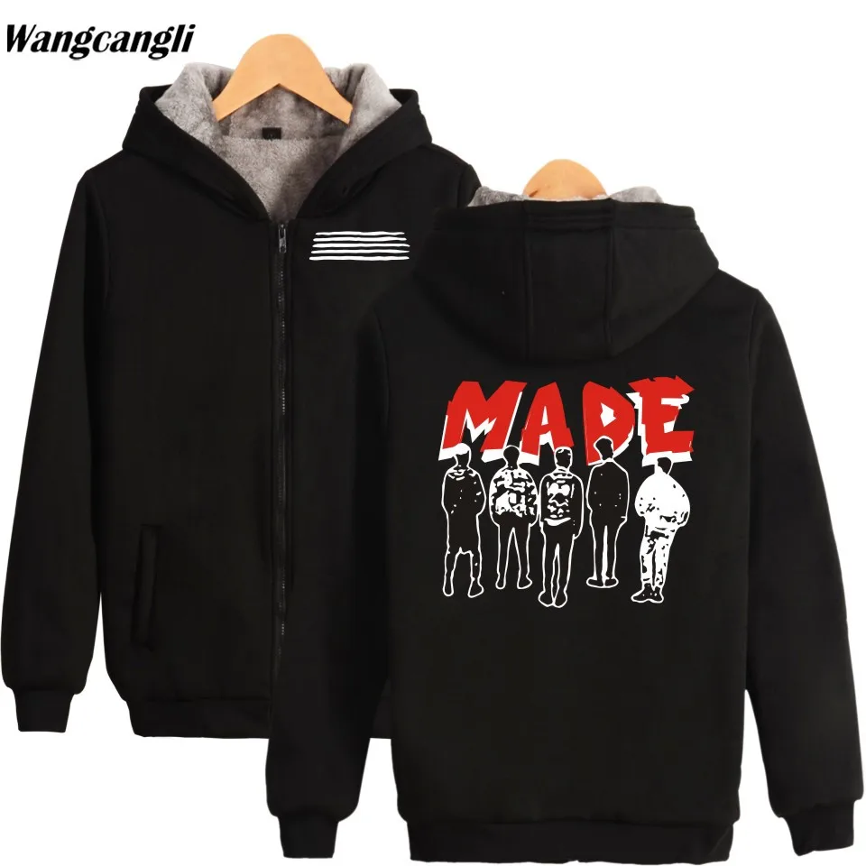 KPOP BIGBANG Made Printed Thick Hoodie Sweatshirts With Zipper Winter Warm Hip hop Streetwear Thickened Hoodies Zip-Up Coats | Женская