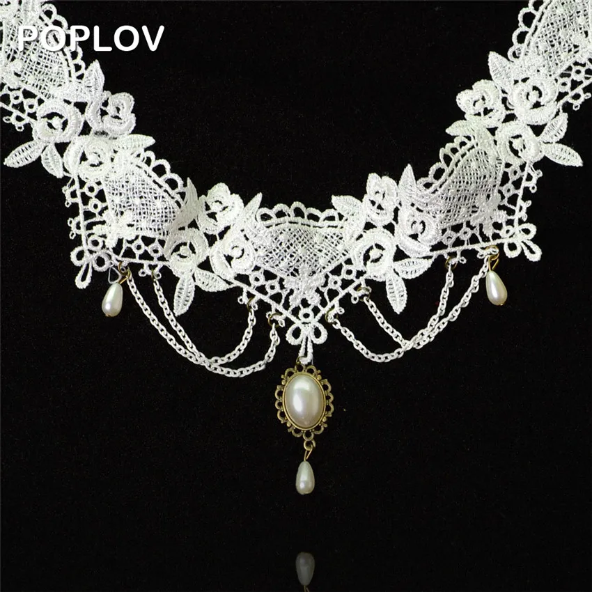 Модные жемчужно белые кружевные бархатные колье для женщин готическое ожерелье