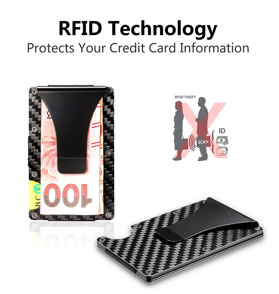 Настоящее углеродное волокно тонкая кредитница кошелек с RFID Анти-Вор