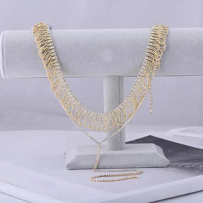 Новая мода Кристалл 2 слоя кисточкой колье воротник ключицы цепь кулон ожерелье
