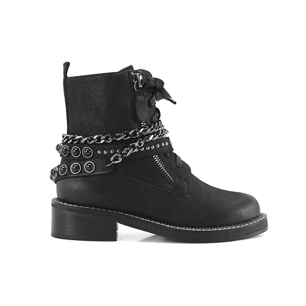 black sheepskin SOPHITINA/; модные женские ботинки в байкерском стиле; уникальная теплая обувь из натуральной кожи в стиле ретро с круглым носком; мягкие ботильоны с металлической цепочкой; M1 - Цвет: black sheepskin