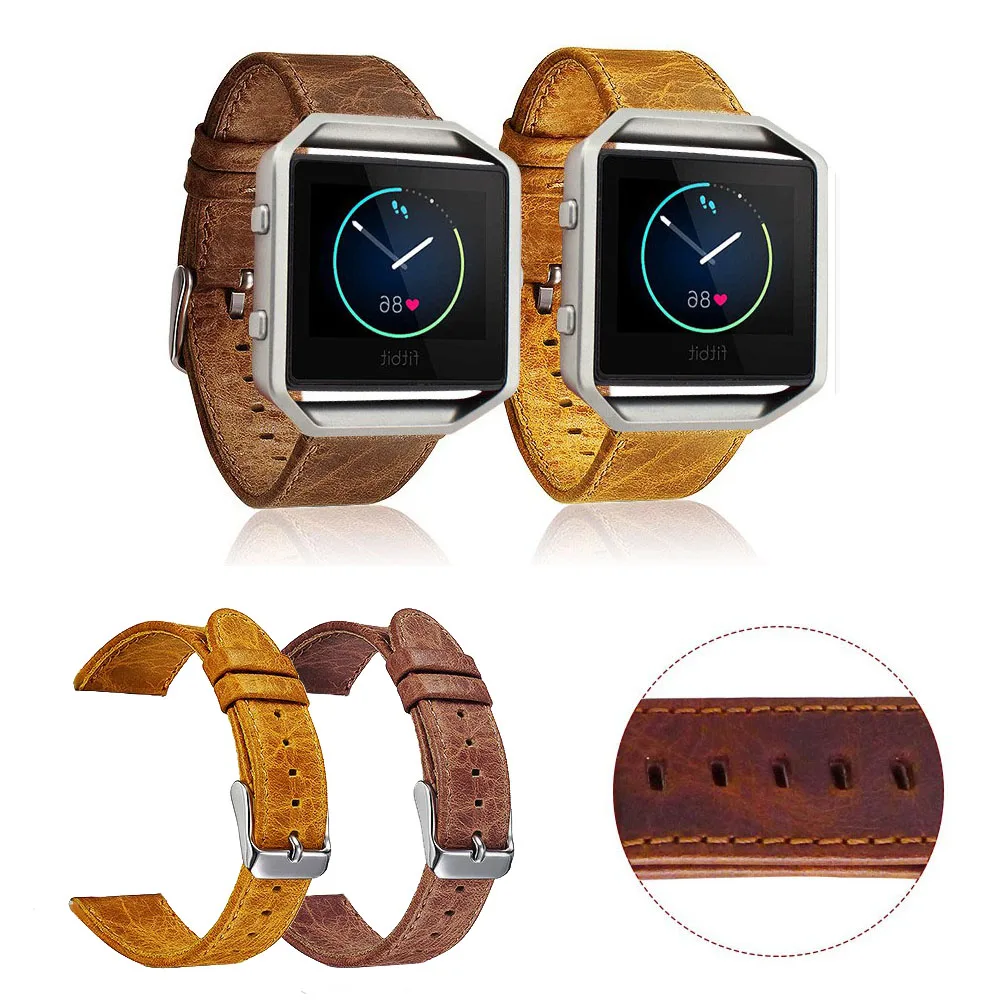 23mm Retro Brown Real Genuine Leather Strap for Fitbit Blaze Fitness Smart Watch Band Metal Buckle Bracelet with Pins | Наручные часы