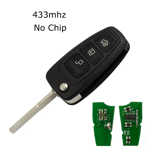 No Chip OkeyTech для Ford для Focus C-Max Fiesta Mondeo Transit 3 кнопочный Автомобильный Дистанционный ключ откидной складной 433 МГц 4D63 чип Uncut HU101 лезвие - Цвет: No Chip
