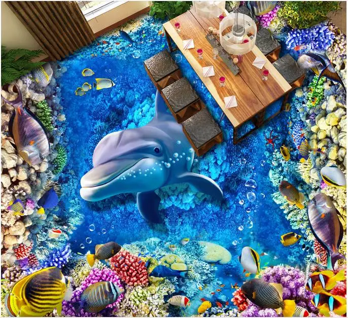 3d напольные Настенные обои на заказ 3D подводный мир дельфин | Обои -32821490236