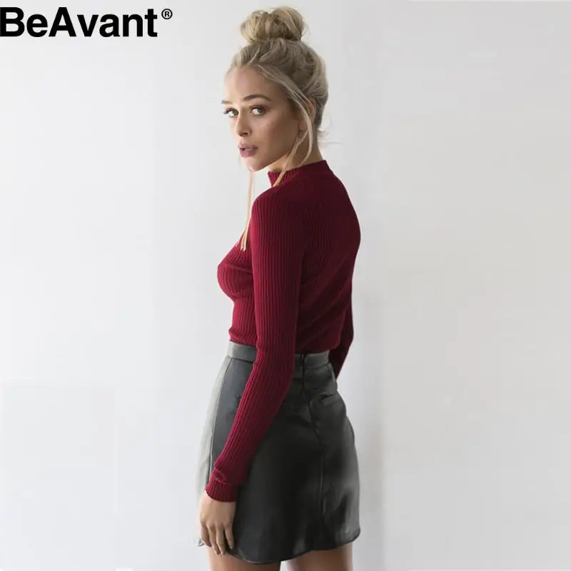 BeAvant Autumn black halter knitted sweater Winter sexy white pullover women tops Slim v neck long sleeve jumper pull femme | Женская