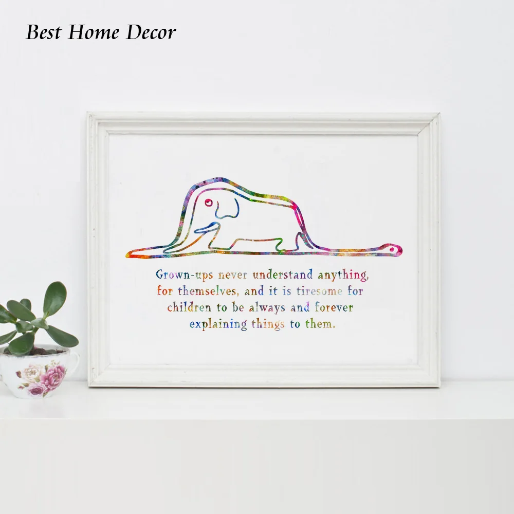 Акварельная Художественная печать с цитатой из боа и слона Постер для декора