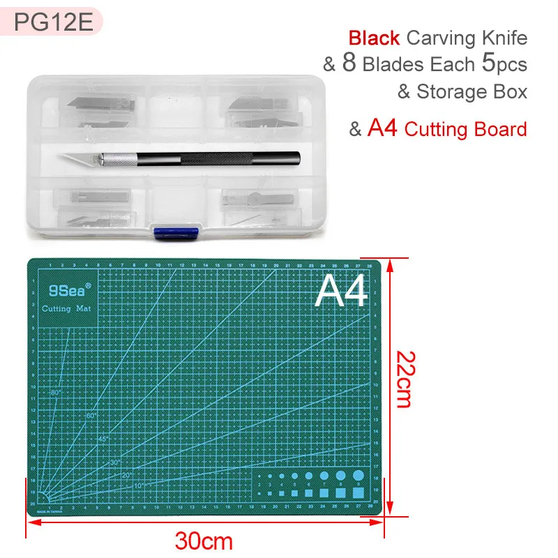 Black 40 blades A4 High Quality Professional Carving Knife and Cutting Board Set, Hand Tools for Paper Wood Sculpture Eraser Model Pen Knifes Sharp - Цвет: Black 40 blades A4