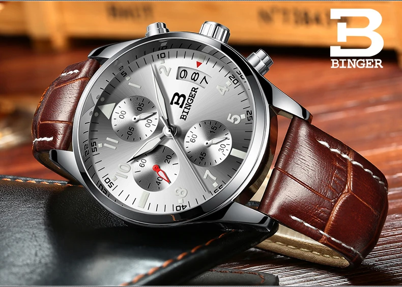 BINGER Watches Men Fashion Brand Multifunction Chronograph Quartz Watch men Military Sport Wristwatch Male Clock Relogio Masculi