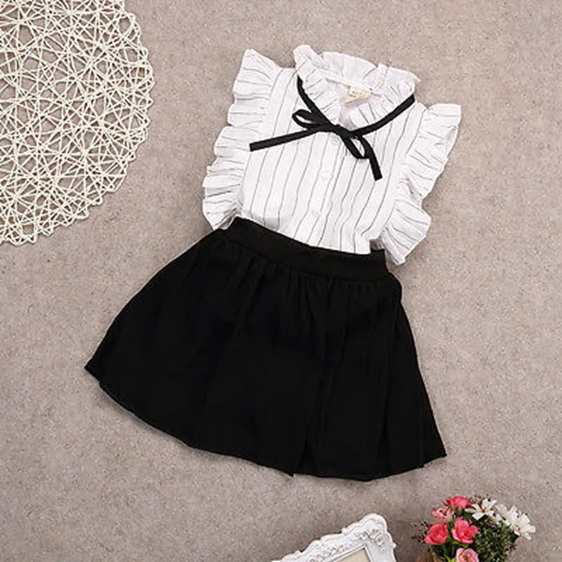 Модная одежда для девочек 2 шт. элегантная белая блузка без рукавов с рюшами и