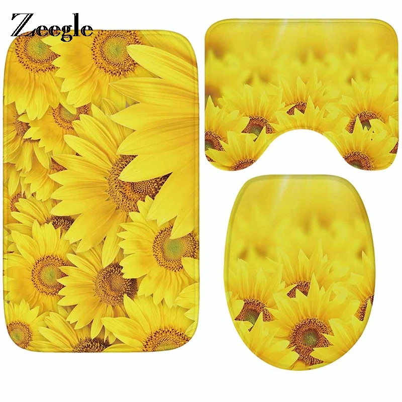 

Zeegle Flower Pattern Toilet Floor Mats Non-slip Bath Mats Absorbent Flannel Rugs Bathroom Carpet Home Decor
