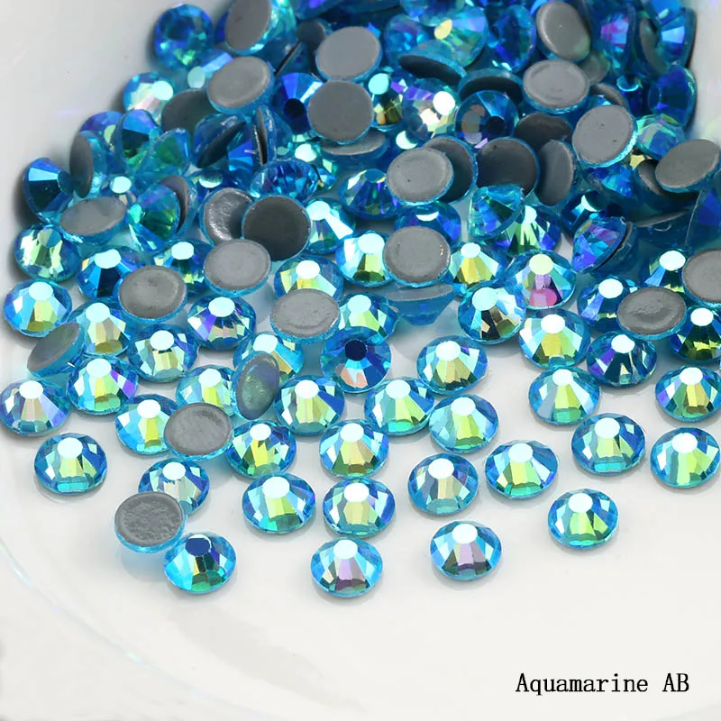 Aquamarine AB SS6-SS30 Многоцветный Кристалл AB горячей фиксации горный хрусталь супер блестящие стразы клейкие Стразы для дизайна ногтей ткань одежды - Цвет: Aquamarine AB