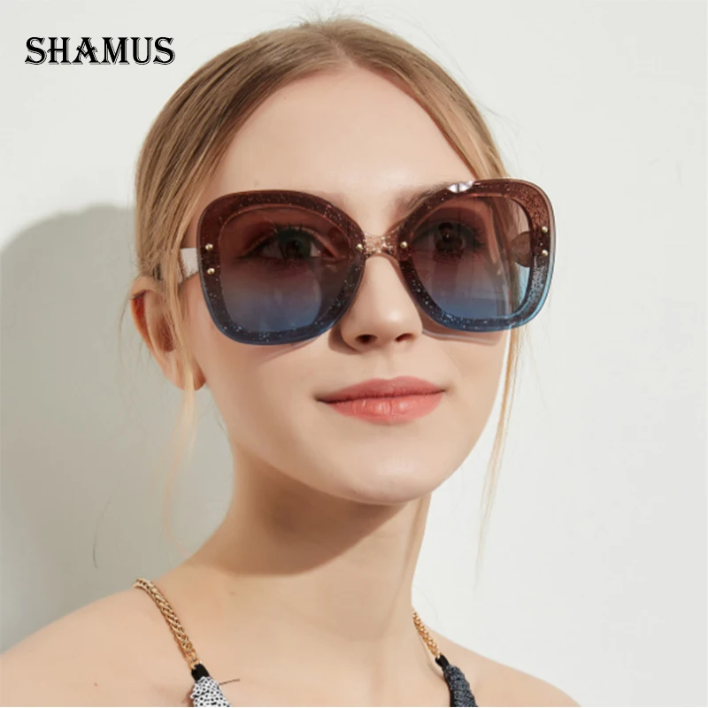 Женские блестящие солнцезащитные очки SHAMUS в форме бабочки брендовые