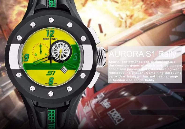 Риф Тигр Аврора Serier RGA3027 Мужские Хронограф и спортивные часы гоночная приборная панель циферблат кварцевые наручные часы с датой