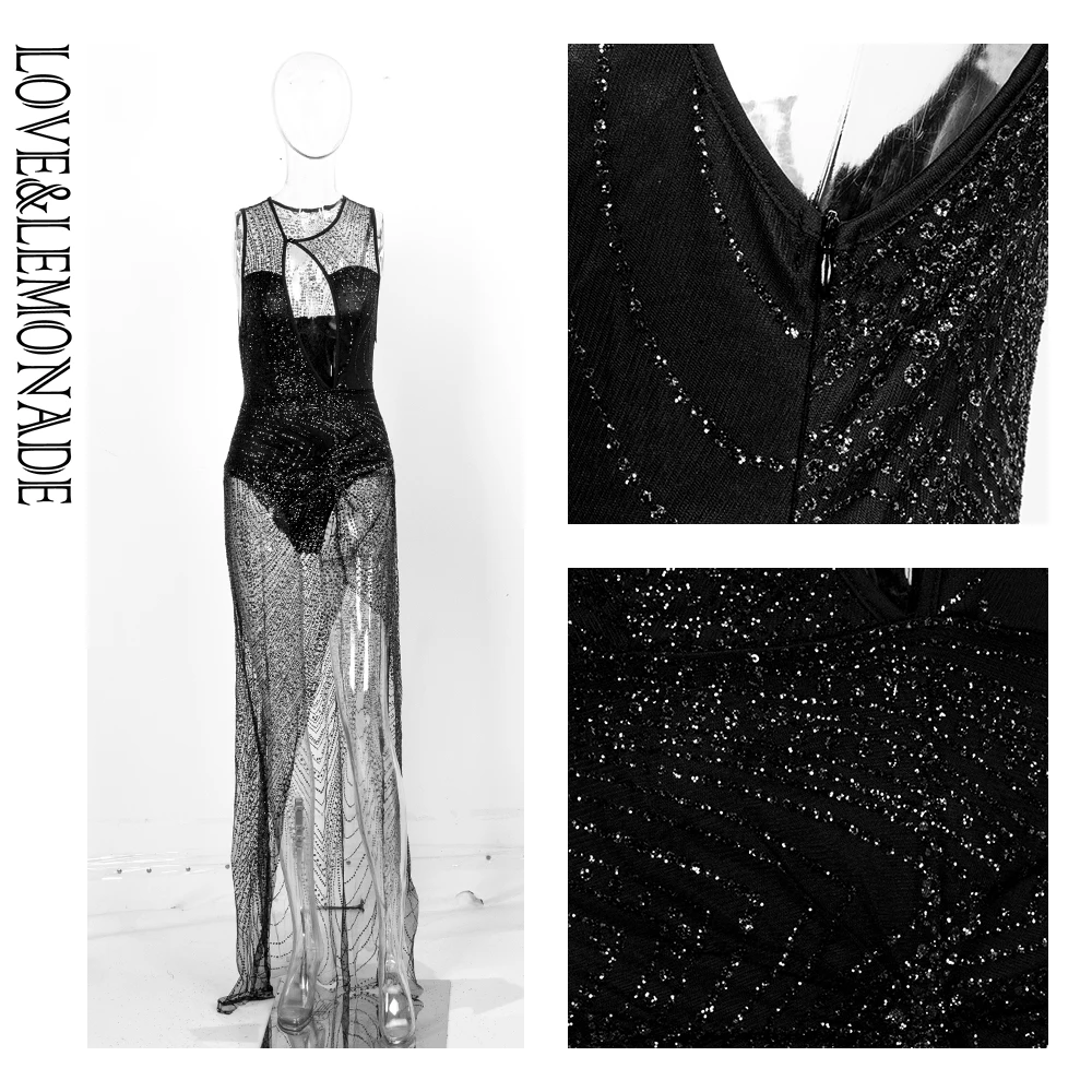 Женское платье макси LOVE &amp LEMONADE черное с разрезом модель LM90062 Black | Женская одежда