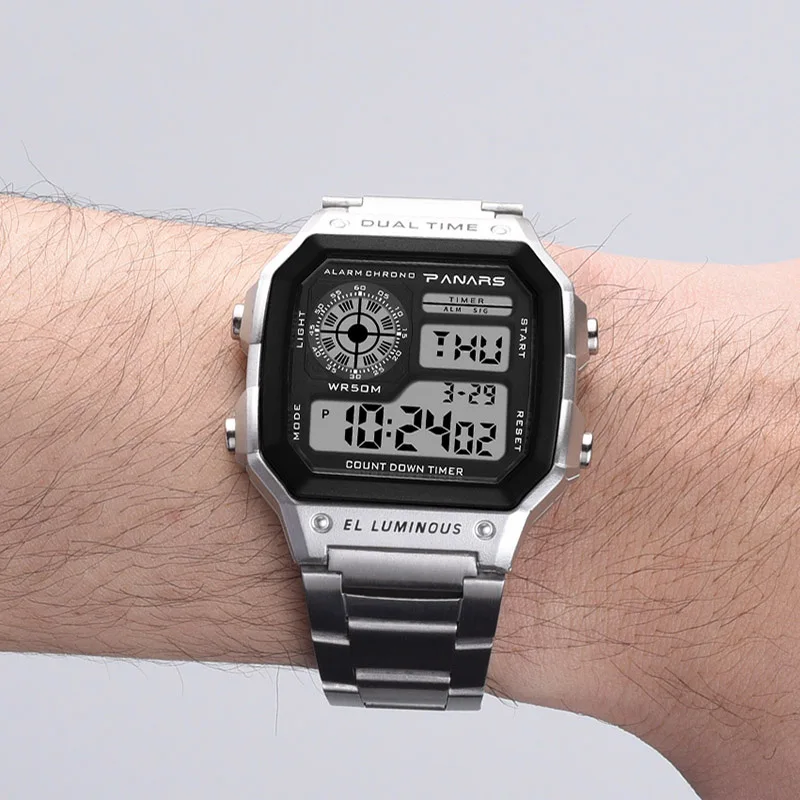 Цифровые часы Prevail Relojes Deportivos мужские ретро золотые электронные панары из