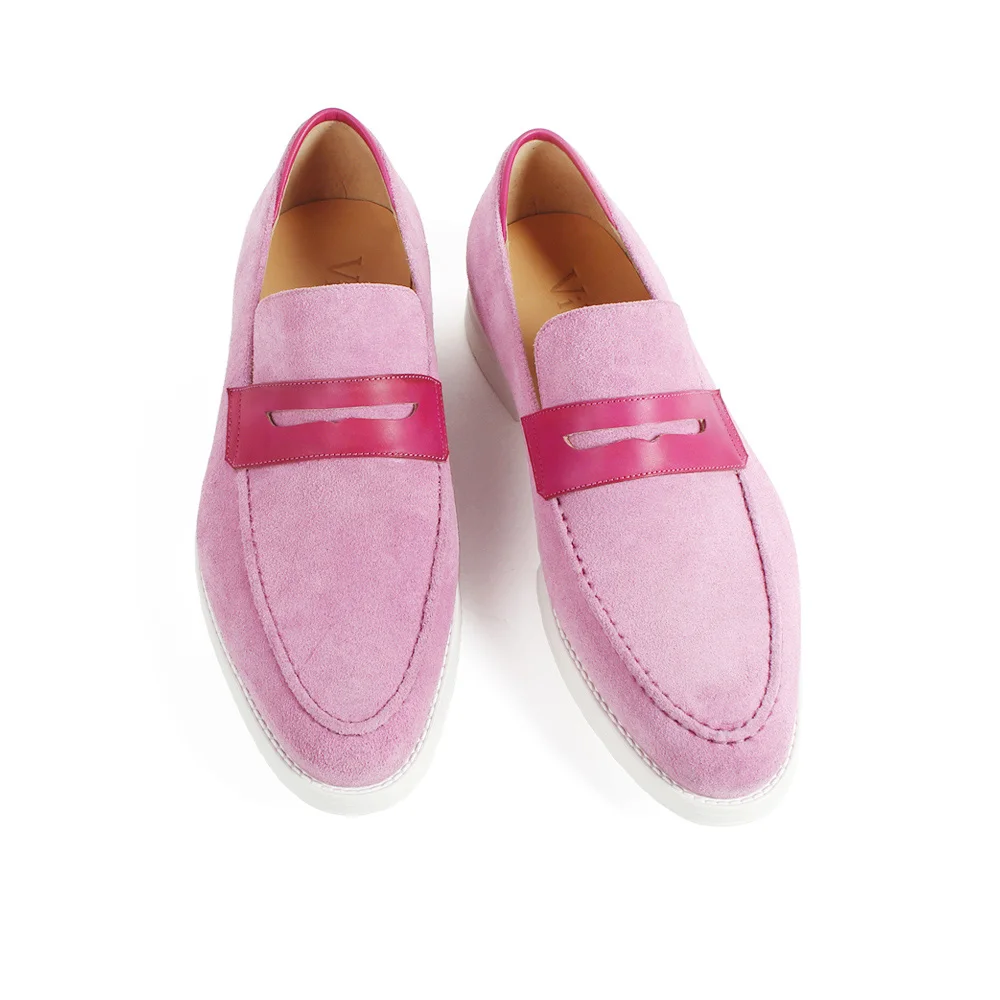 Pink VIKEDUO/мужская кожаная повседневная обувь; мокасины; мужские лоферы; Роскошные брендовые летние новые модные кроссовки; мужские водонепроницаемые мокасины; замшевая обувь - Цвет: Pink